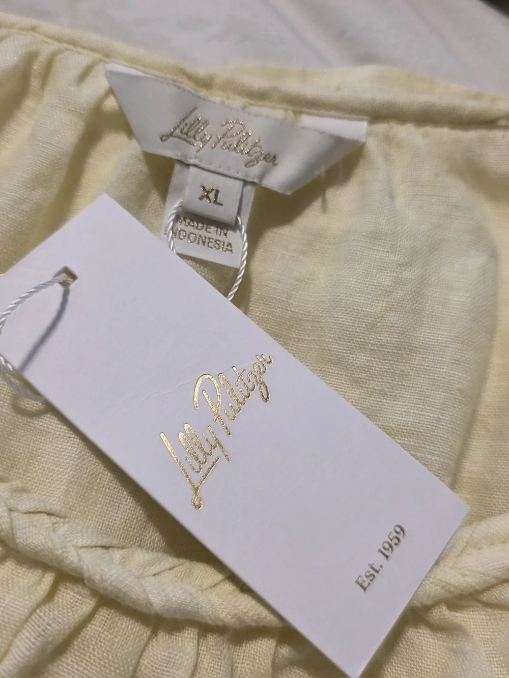 NWT Lilly Pulitzer Pale Yellow Calais Scoop-Neck 100% Linen Top XL, Ret. $138